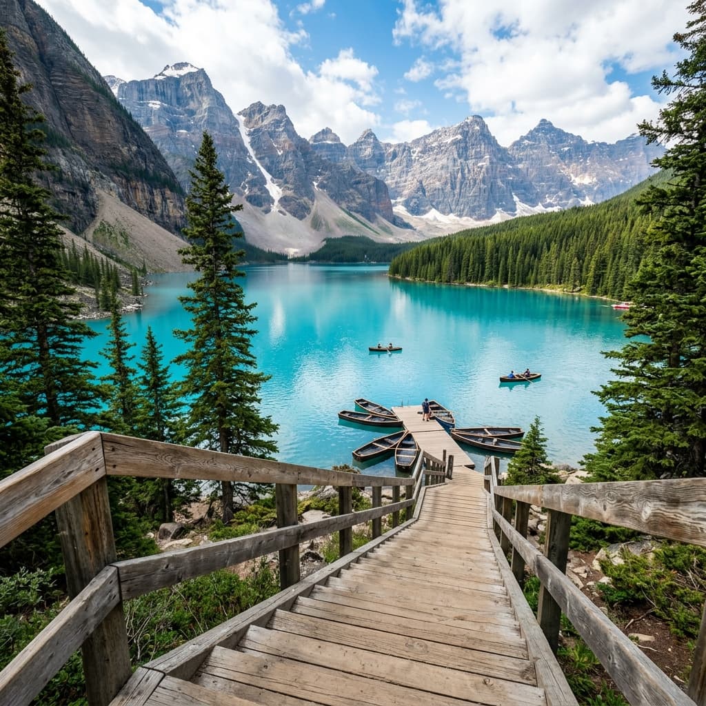 Traveler sitting overlooking a mountain lake